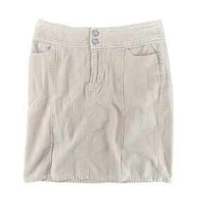 Vintage Y2K Corduroy Cream Midi Pencil Skirt Size 7 Cotton Light Academia